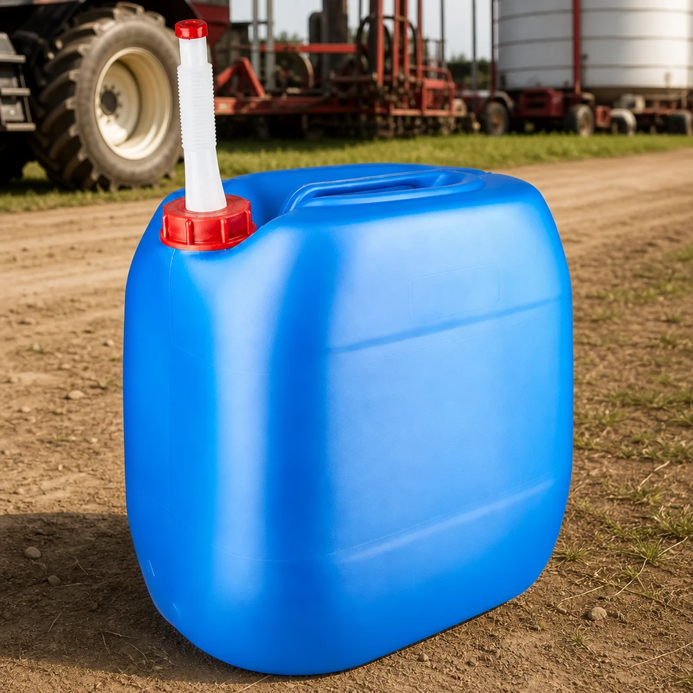 Bidon 30 litres bleu avec tube de vidange Flex Bidon en plastique portable de 30 litres, bleu, avec bec verseur flexible, destiné aux exploitations agricoles et aux fermes