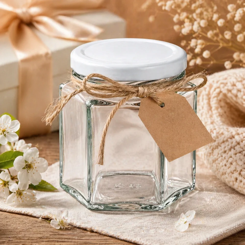 47ml Verre hexagonal avec couvercle BasicSeal blanc UNiTWIST 47ml Verre hexagonal avec couvercle BasicSeal blanc UNiTWIST