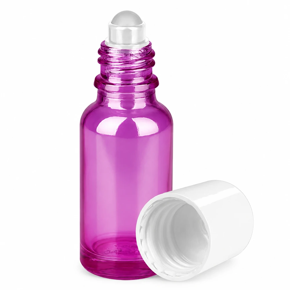 Flacon roll-on 20ml blanc standard PurpleLine UT18/20 Bouteille Roll-On 20ml pratique en violet avec bille en acier inoxydable pour les déplacements