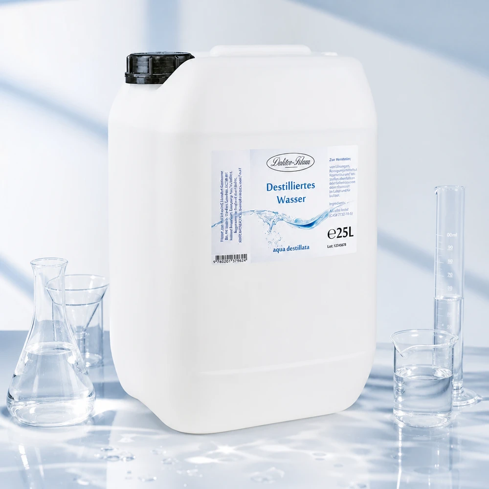 Eau distillée Doktor Klaus - Aqua dest 25 litres en jerrican premium teinte naturelle Eau distillée Doktor-Klaus Bidon de 25L avec poignée ergonomique et bec verseur