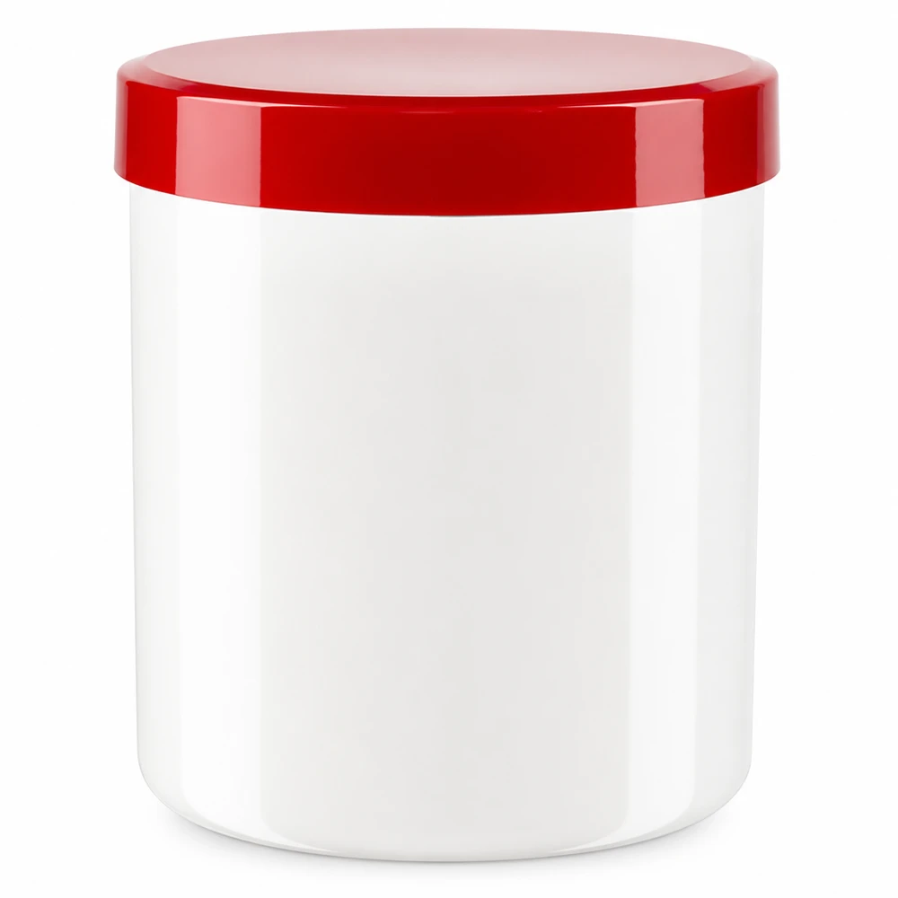 Petit pot à pommade de 50 g, blanc, avec un bouchon à vis rouge en polypropylène
