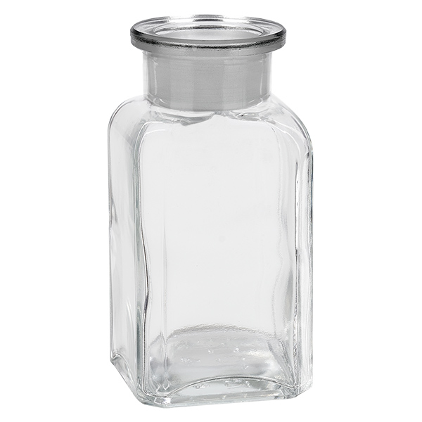Flacon carré col large 100 ml + bouchon RIN, verre clair Flacon carré col large 100 ml + bouchon RIN, verre clair