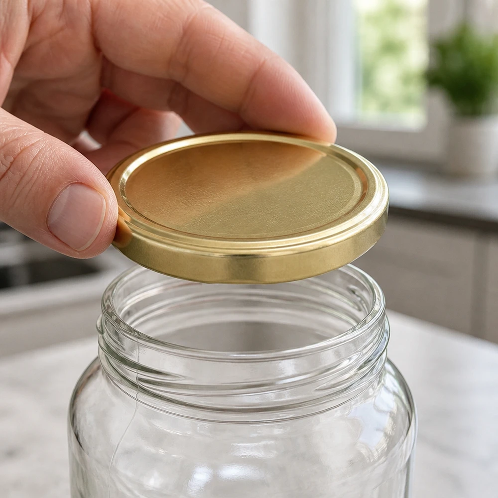 Couvercle BasicSeal 82 mm doré, fermeture TO82 pour bocaux de conserve, adapté au contact alimentaire, UniTwist