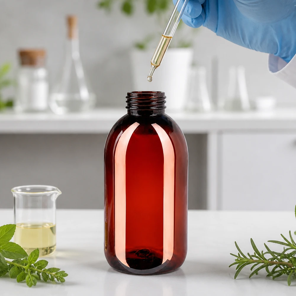 Bouteille PET 250ml avec bouchon marron,bouchon d'inviolabilité Robuste Kunststoffflasche 250ml in Braunglas-Optik mit Originalitätsverschluss für Öle und Tinkturen