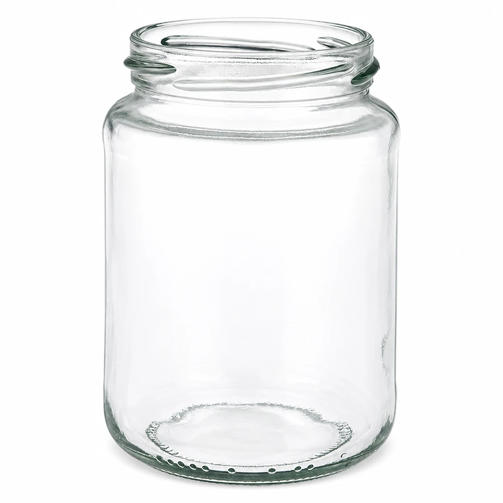 382ml Verre rond sans couvercle (TO66) UNiTWIST Verre rond vide UNiTWIST Runda382 382ml avec filetage TO66 transparent sur fond blanc