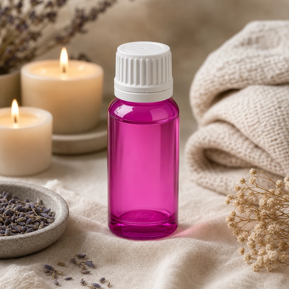 Flacon 20ml bouchon à vis 11mm blanc Originalité Bouchon à vis PurpleLine UT18/20 Protection contre la lumière Flacon en verre violet de 20 ml avec bouchon anti-gouttes pour substances sensibles