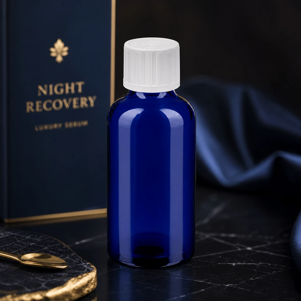 Flacon 50ml 11mm SV f. STD KiSi BlueLine UT18/50 Petit flacon en verre de 50 ml idéal pour les voyages et les déplacements avec un bouchon à vis sécurisé