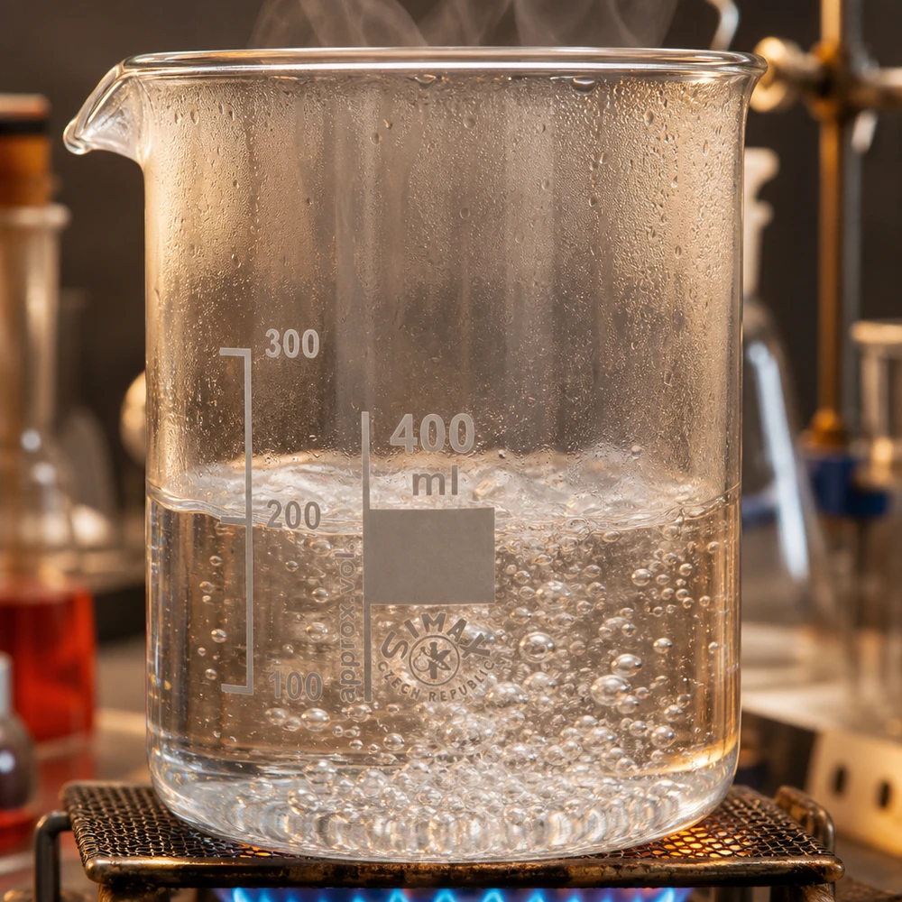Bécher 400ml en verre borosilicate résistant à la chaleur (forme basse) Bécher de 400 ml résistant à la chaleur sur bec Bunsen lors du chauffage de liquides en laboratoire