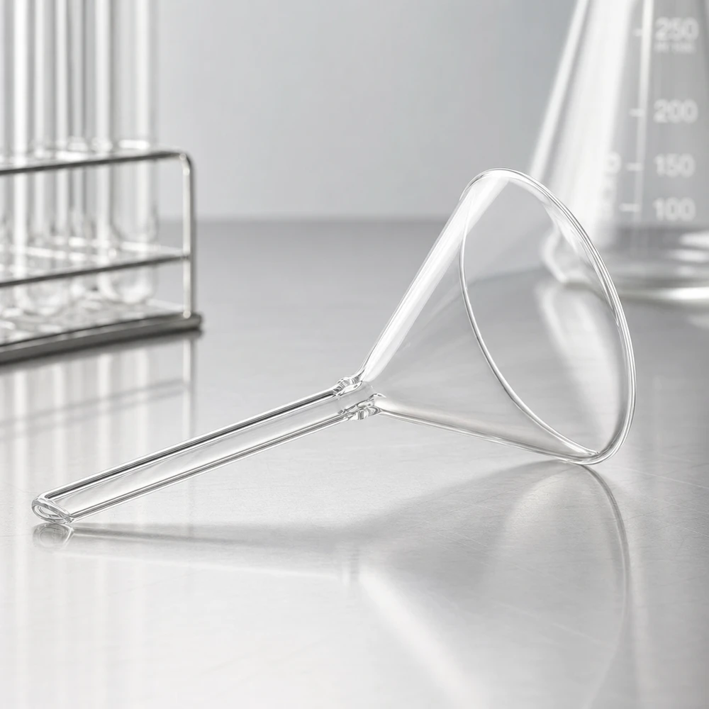 Entonnoir Ø 70mm - verre sodocalcique - angle 60° Entonnoir en verre à tige courte 70mm de diamètre transparent en verre sodocalcique pour laboratoire