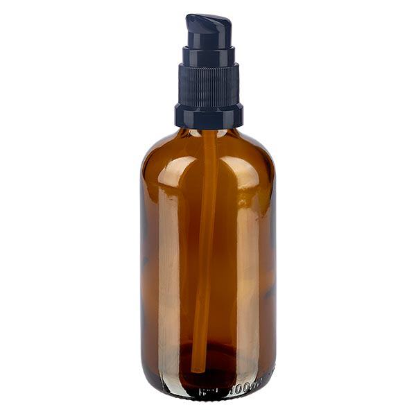 Flacon de pharmacie brun 100ml bouchon pompe noir Flacon de pharmacie brun 100ml bouchon pompe noir