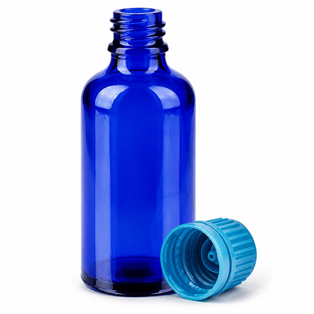 Flacon 50ml 11mm SV bleu OV BlueLine UT18/50 Flacon compact en verre bleu de 50 ml avec protection UV pour les substances sensibles à la lumière
