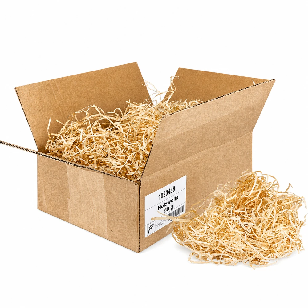 Laine de bois 50g fine 2mm de large dans une boîte en carton Produit naturel Matériau de remplissage Emballage Décoration