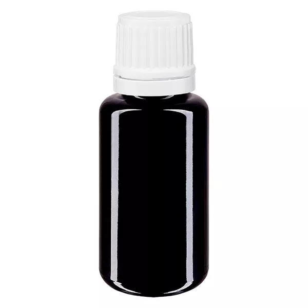 Bouteille de pharmacie viol. 20ml V. goutte. 1.2mm blanc OV Bouteille de pharmacie viol. 20ml V. goutte. 1.2mm blanc OV