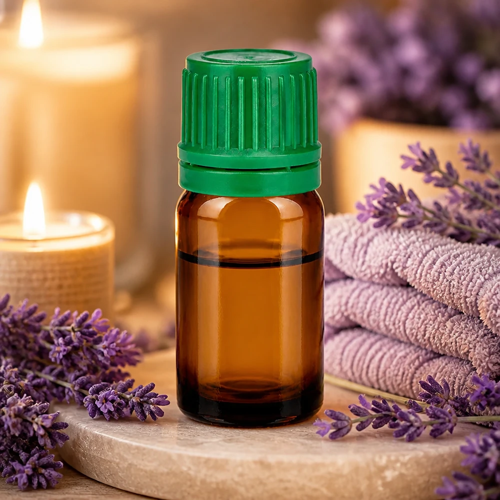 Flacon en verre brun de haute qualité de 5ml avec protection UV et bouchon vert pour cosmétiques