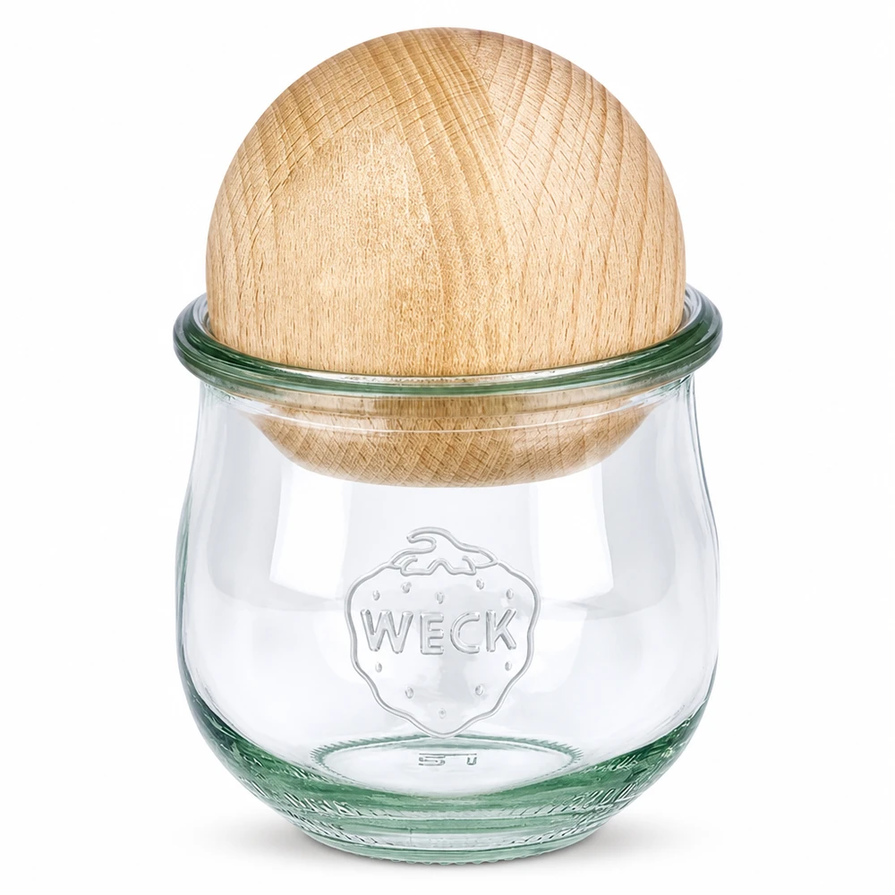370ml bocal tulipe WECK RR80 avec boule en bois en hêtre WECK Pot tulipe RR80 370ml avec couvercle boule en bois de hêtre, pot de conservation avec couvercle en bois de hêtre, conservation durable