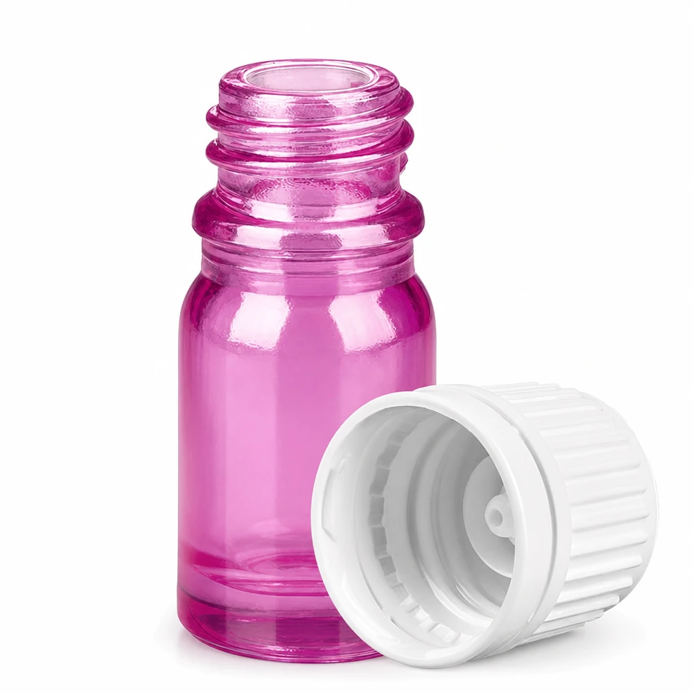 Flacon 5ml bouchon à vis 11mm blanc Originalité bouchon à vis PurpleLine UT18/5 Flacon pratique en verre violet de 5ml avec filetage UT18 et bouchon blanc à l'épreuve des enfants