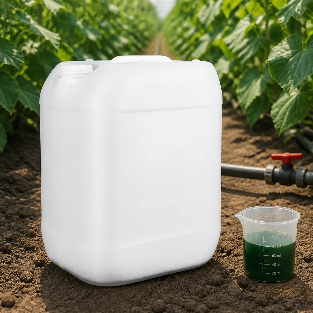 Bidon de 20 litres sans bouchon pour engrais liquides utilisés en agriculture avec un système d'irrigation goutte à goutte