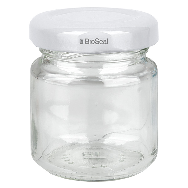 53ml Verre rond avec couvercle BioSeal blanc UNiTWIST
