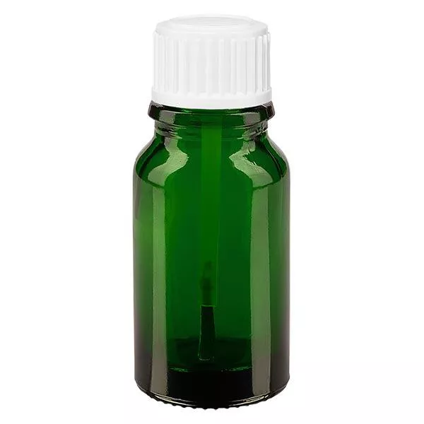 Flacon à pharmacie vert 10ml bouchon à vis blanc pinceau