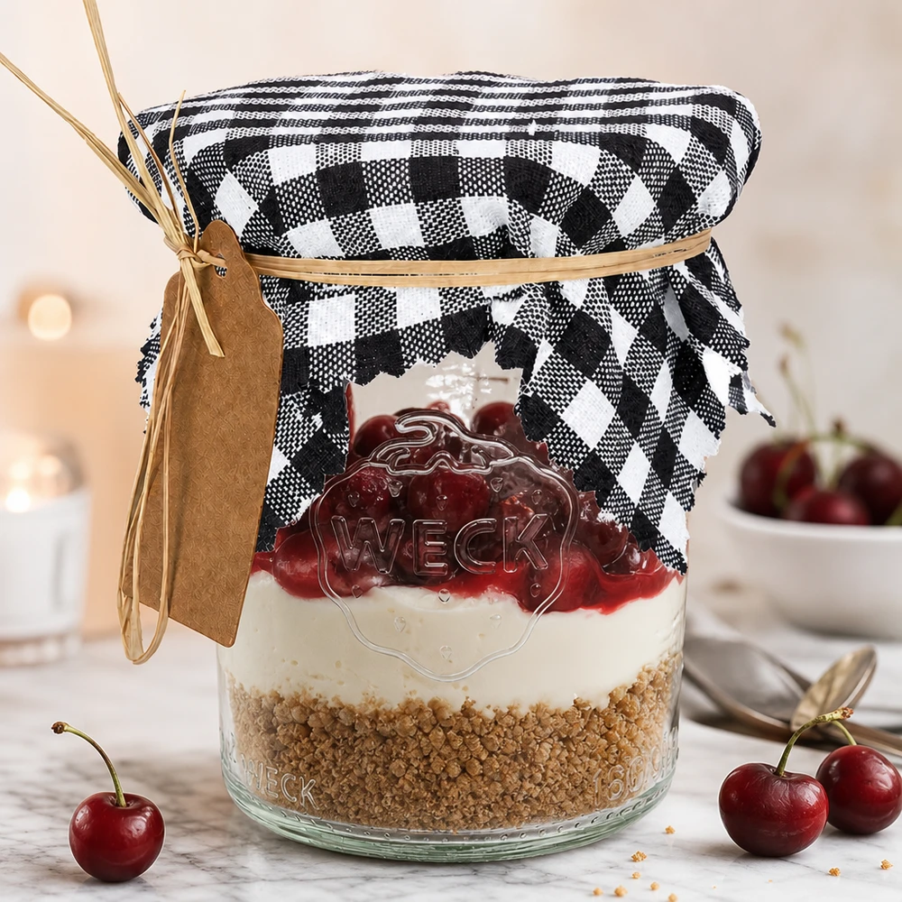 Couvercle en tissu à carreaux blanc/noir 120x120mm carré Vichy-couvercle en tissu noir et blanc sur verre à dessert avec cerises, couvercle de verre décoratif 12cm carré
