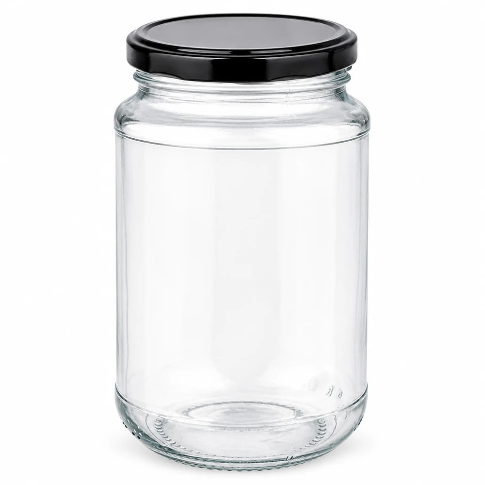 Bocal rond en verre de 320 ml + BasicSeal noir UNiTWIST Bocal de conservation rond de 320 ml en verre transparent avec couvercle à vis noir BasicSeal