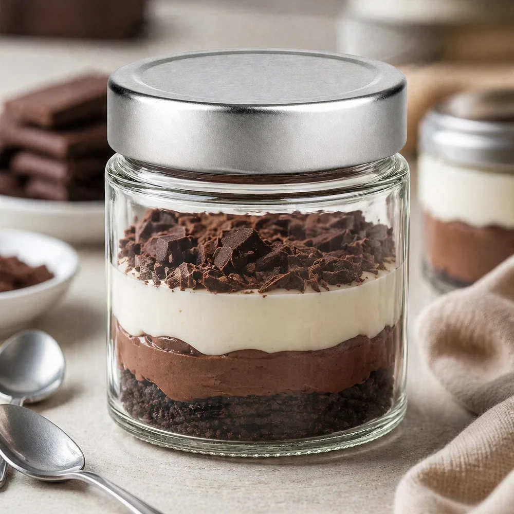 135ml Verre rond argenté Couvercle Dessert Tiramisu Dessert en couches Cuisine Dessert Verre Récipient de stockage BasicSeal