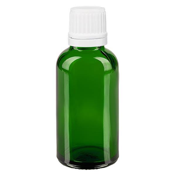 Flacon à pharmacie vert 30ml bouchon compte-gouttes 1.2mm blanc bouchon d'inviolabilité