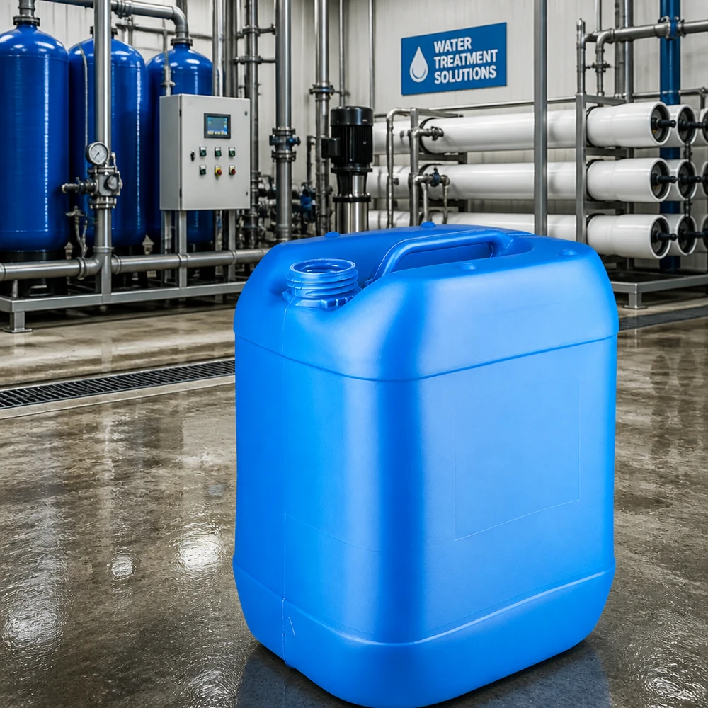 Bidon industriel bleu de 20 litres, léger, avec un large filetage à vis sur le dessus