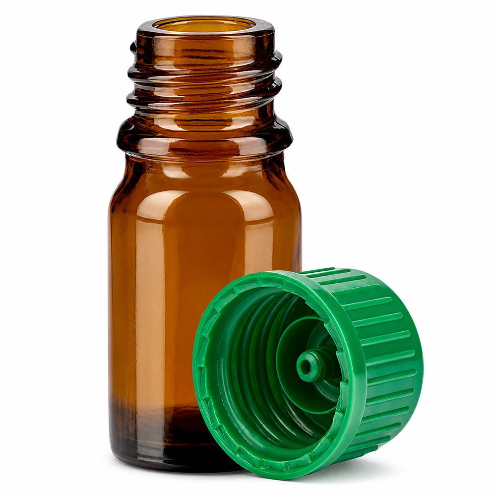 Flacon de 5ml 11mm SV vert STD BrownLine UT18/5 Bouteille de 5ml en verre brun avec bouchon vert pour l'aromathérapie et la cosmétique