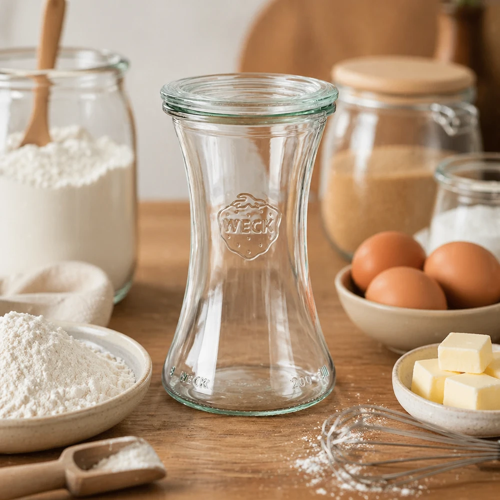 WECK Pot d'épicerie fine 200ml vide dans Cuisine avec ingrédients de boulangerie farine oeufs et beurre pour la mise en conserve et la conservation