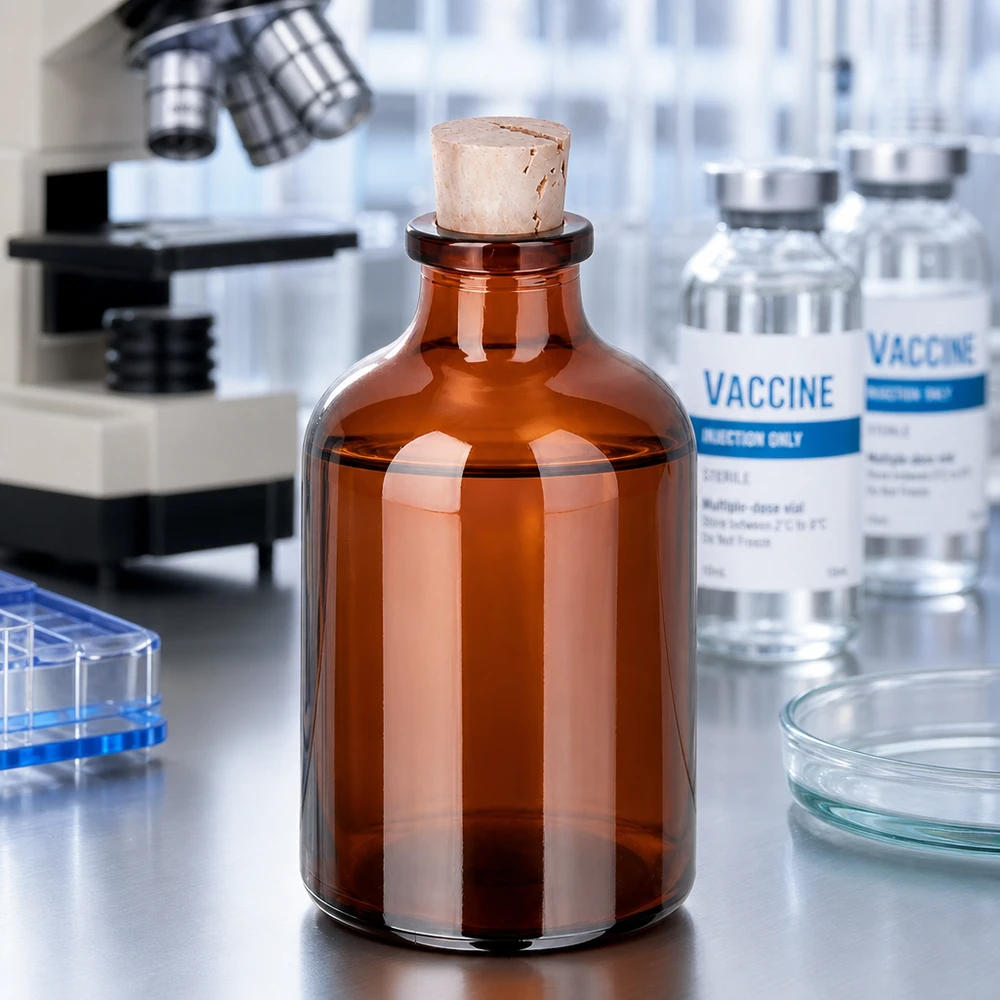 Flacon en verre ambré 50 ml avec bouchon de liège 11/14 mm Braune Vorratsflasche 50ml Laborglas mit konischem Korkverschluss für Flüssigkeiten