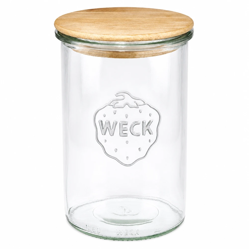 1000ml bocal conique WECK RR100 avec couvercle en bois WECK Bocal 1000ml RR100 avec couvercle en bois de chêne transparent bocal à conserves vide pour la conservation des aliments