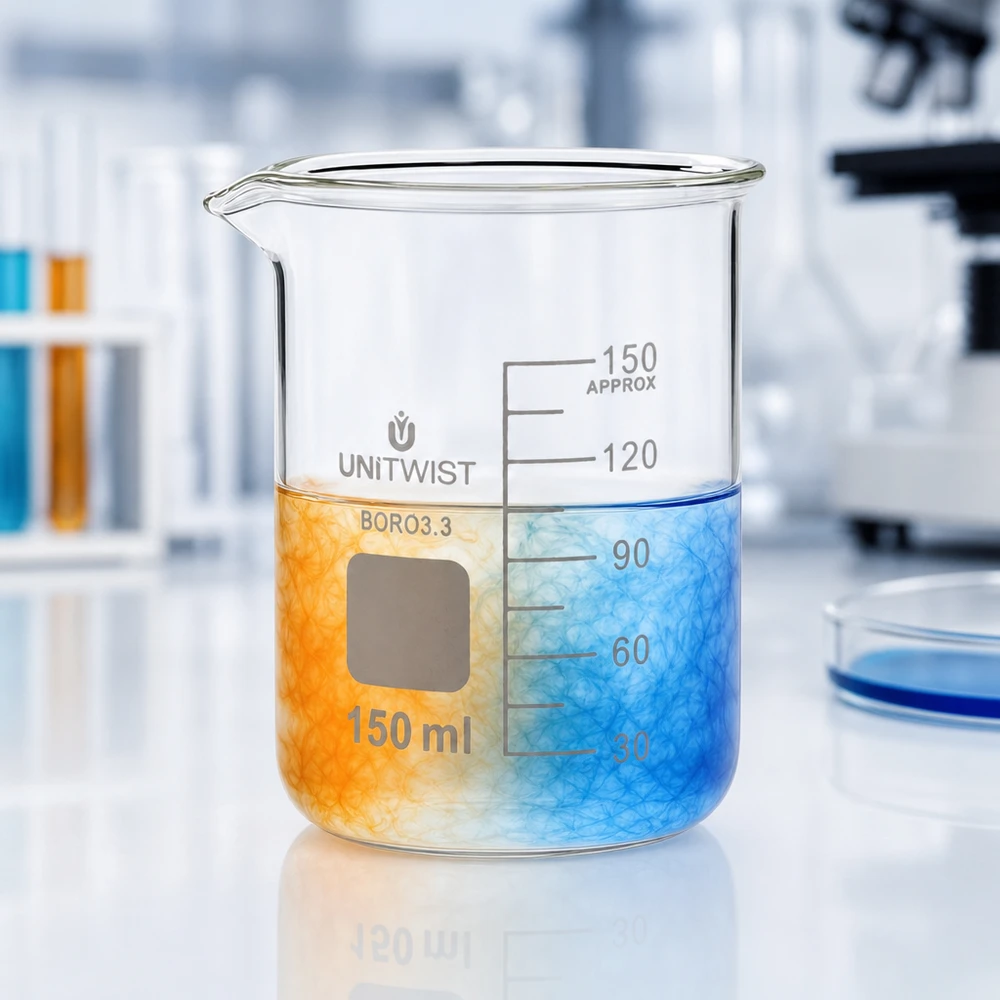 Bécher 150ml borosilicate, forme basse UNiTwist Verre de chimie UNiTwist 150 ml, forme basse, BORO3.3, avec zone d'étiquetage blanche