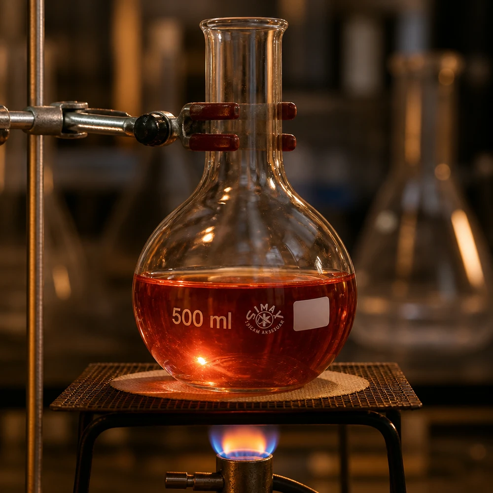 Ballon à fond plat 500 ml à col étroit, en verre borosilicate avec bord renforcé Ballon rond 500ml à col étroit avec raccord rodé pour applications professionnelles en laboratoire