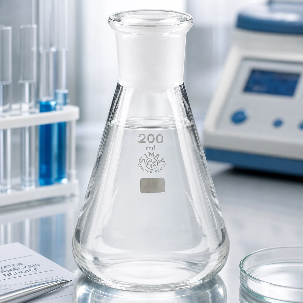 Erlenmeyer 200 ml col étroit, verre borosilicate avec rodage normalisé 29/32 Erlenmeyer 200 ml col étroit, verre borosilicate avec rodage normalisé 29/32