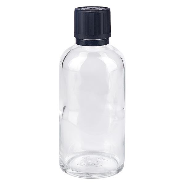 Flacon à pharmacie transparent 50ml bouchon inviolable 1mm noir sécurité enfant adapté aux aveugles bouchon inviolabilité