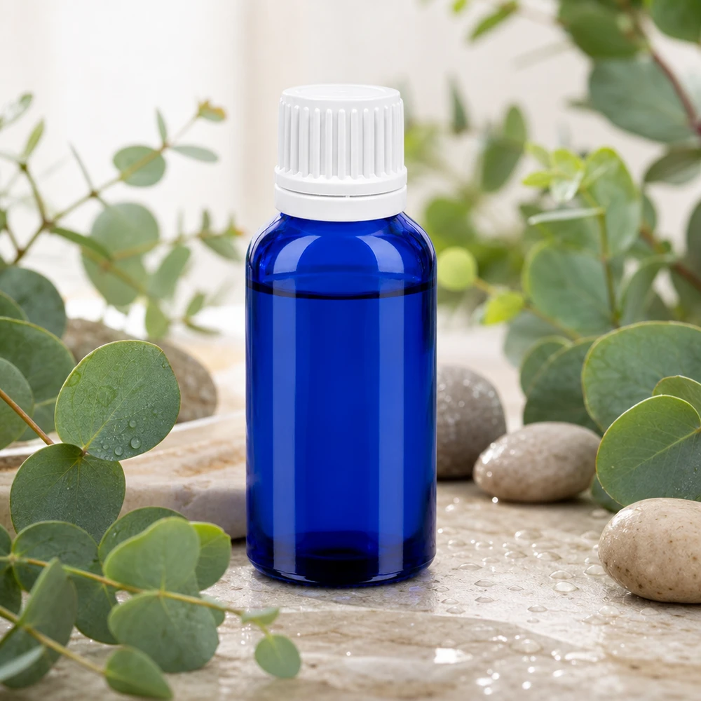 Flacon compte-goutte 30ml 0.7mm blanc OV BlueLine UT18/30 Petit flacon compte-gouttes de 30 ml en verre bleu robuste pour conserver les essences