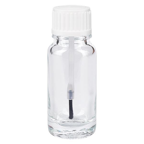 Flacon de pharmacie transparent 10ml bouchon vissable blanc pinceau