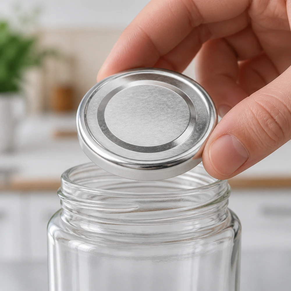 Le couvercle BasicSeal de 43 mm en métal argenté pour bocaux de conservation s'enfile