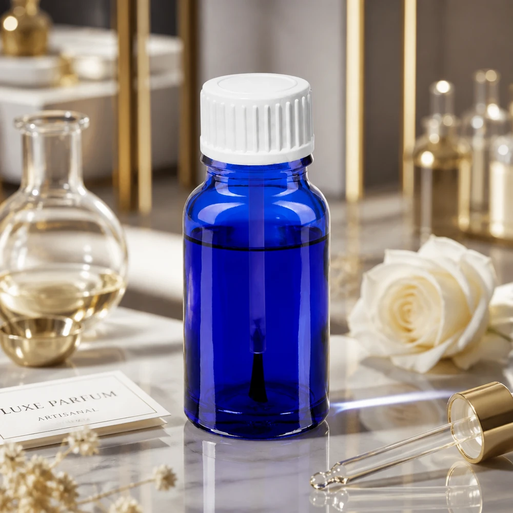 10ml flacon pinceau blanc STD BlueLine UT18/10 Flacon pinceau bleu professionnel 10ml STD BlueLine avec bouchon blanc pour un dosage précis