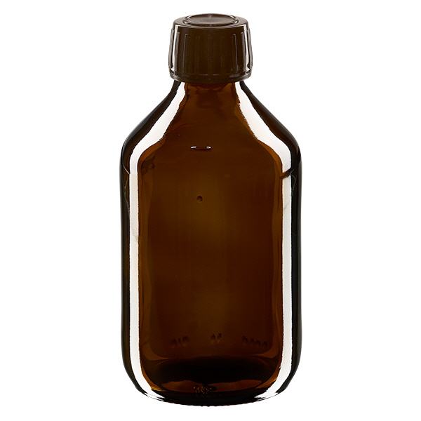 Flacon médical 250 ml couleur ambrée avec bouchon brun Flacon médical 250 ml couleur ambrée avec bouchon brun