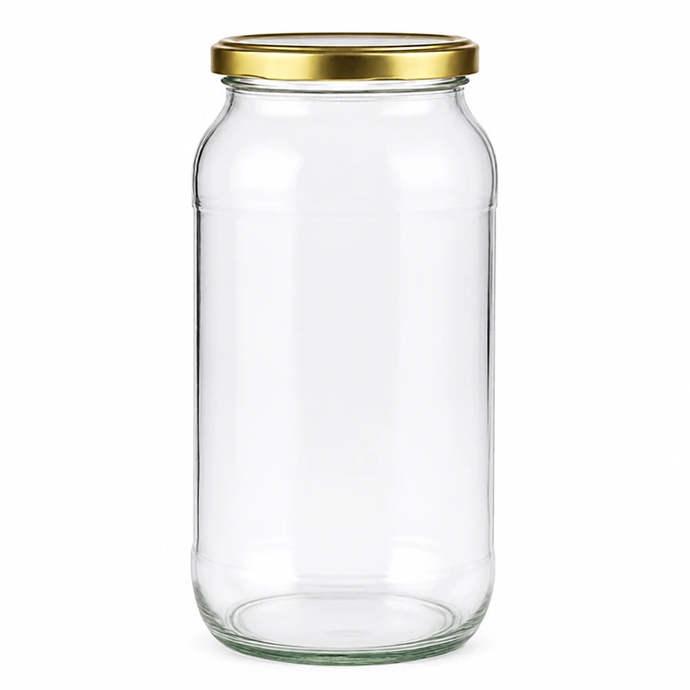 1062ml Verre rond avec couvercle BasicSeal or UNiTWIST Pot rond vide de 1062ml avec couvercle à visser doré BasicSeal UNiTWIST pour la mise en conserve et la conservation