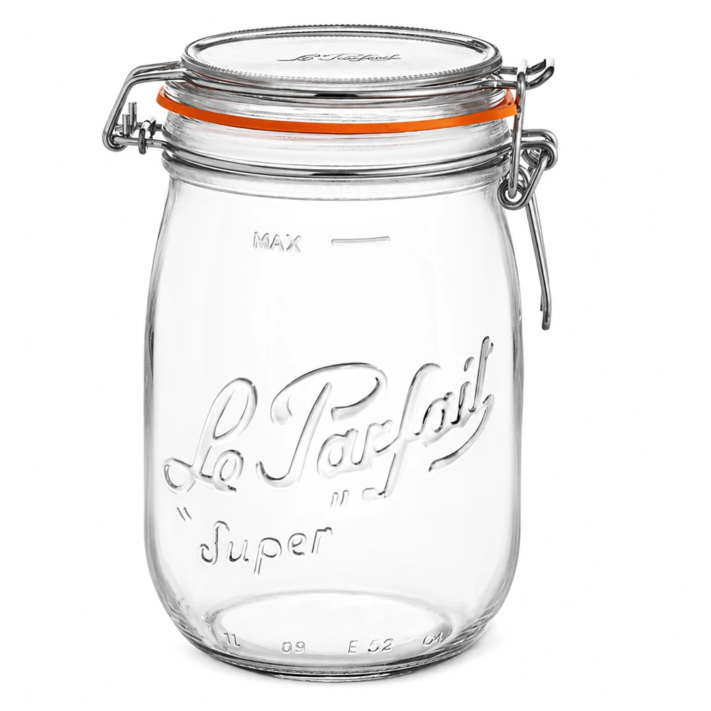 Bocal Le Parfait® 1 L Ø85 mm conserve Le Parfait Super Pot de conservation 1000ml avec fermeture à étrier et joint orange en verre transparent