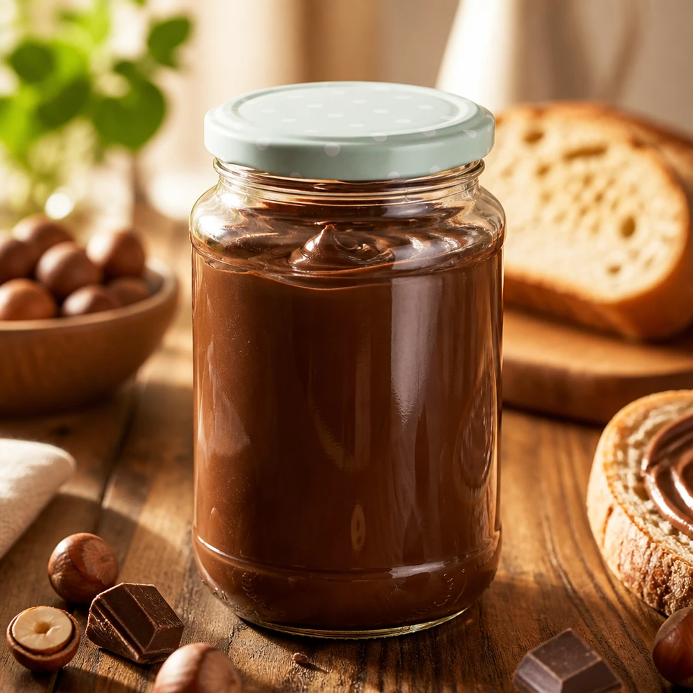 Pot en verre rond UNiTWIST de 320 ml, transparent, avec couvercle décoratif à pois couleur menthe, pour pâte à tartiner au chocolat