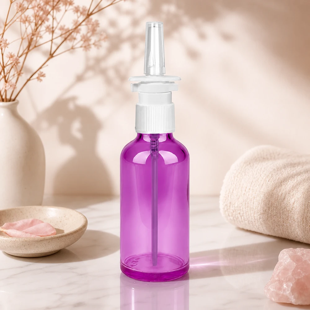 Vaporisateur nasal de 50ml blanc/transparent standard PurpleLine. UT18/50 Bouteille de spray nasal robuste de 50 ml Purple avec bouchon blanc pour une utilisation de longue durée
