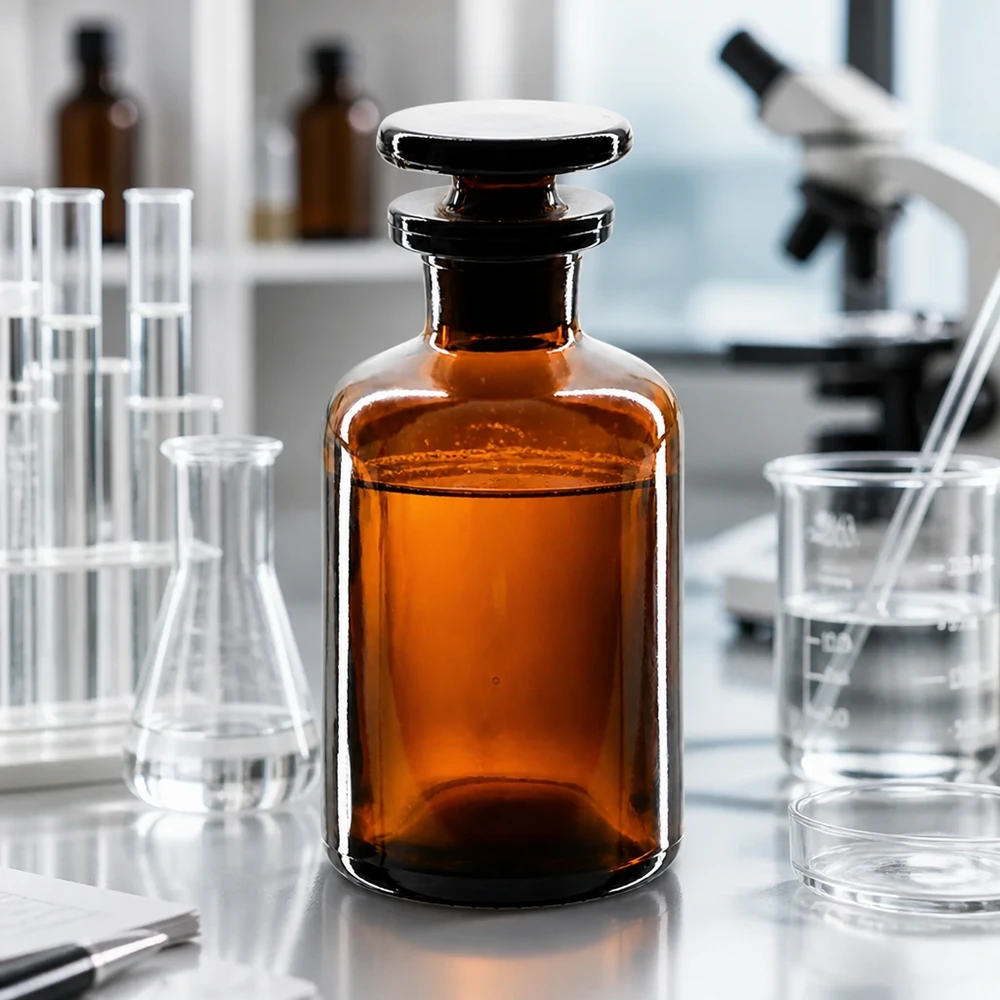 Flacon de stockage de 50 ml, brun foncé, à épaulement arrondi, muni d'un bouchon en verre hermétique à col étroit