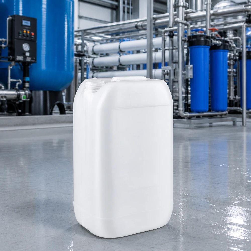 Bidon rectangulaire compact en plastique de 15 litres, sans bouchon, destiné à être utilisé en amont d'un système d'osmose inverse