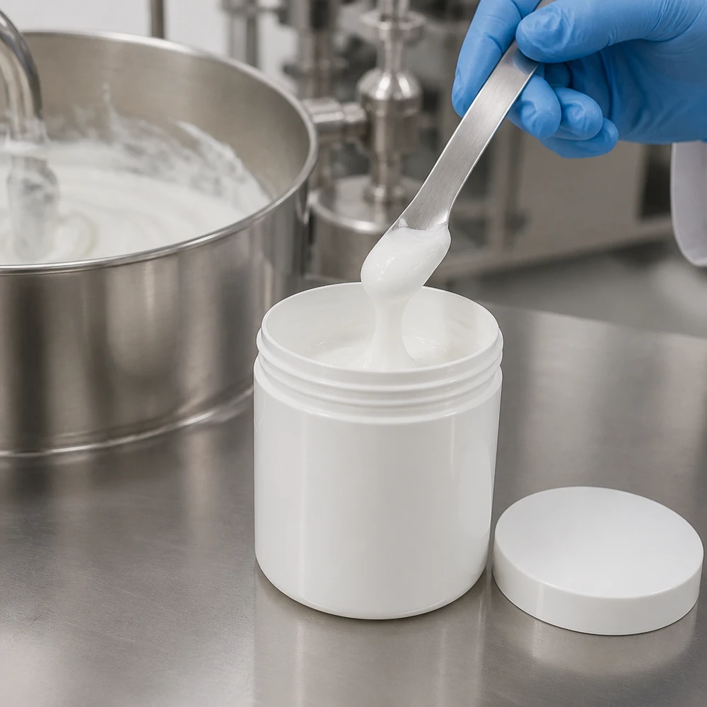 Production de cosmétiques avec un pot en PP blanc de 20 g à couvercle à vis, destiné au conditionnement professionnel