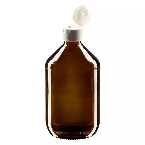 Flacon médical de 500 ml avec couvercle blanc à charnière