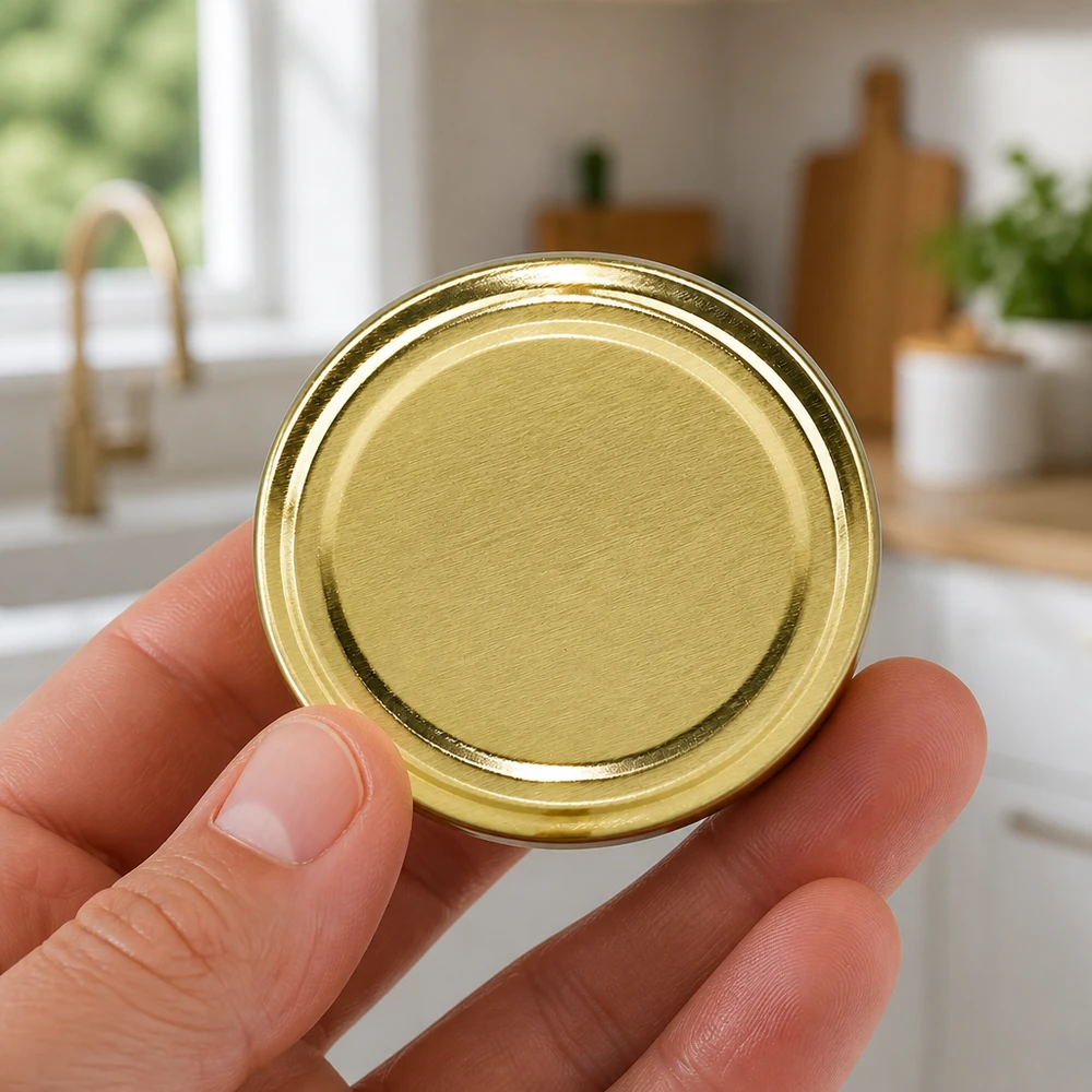 Couvercle métallique doré 58 mm TO58 BasicSeal UniTwist dans un environnement de cuisine